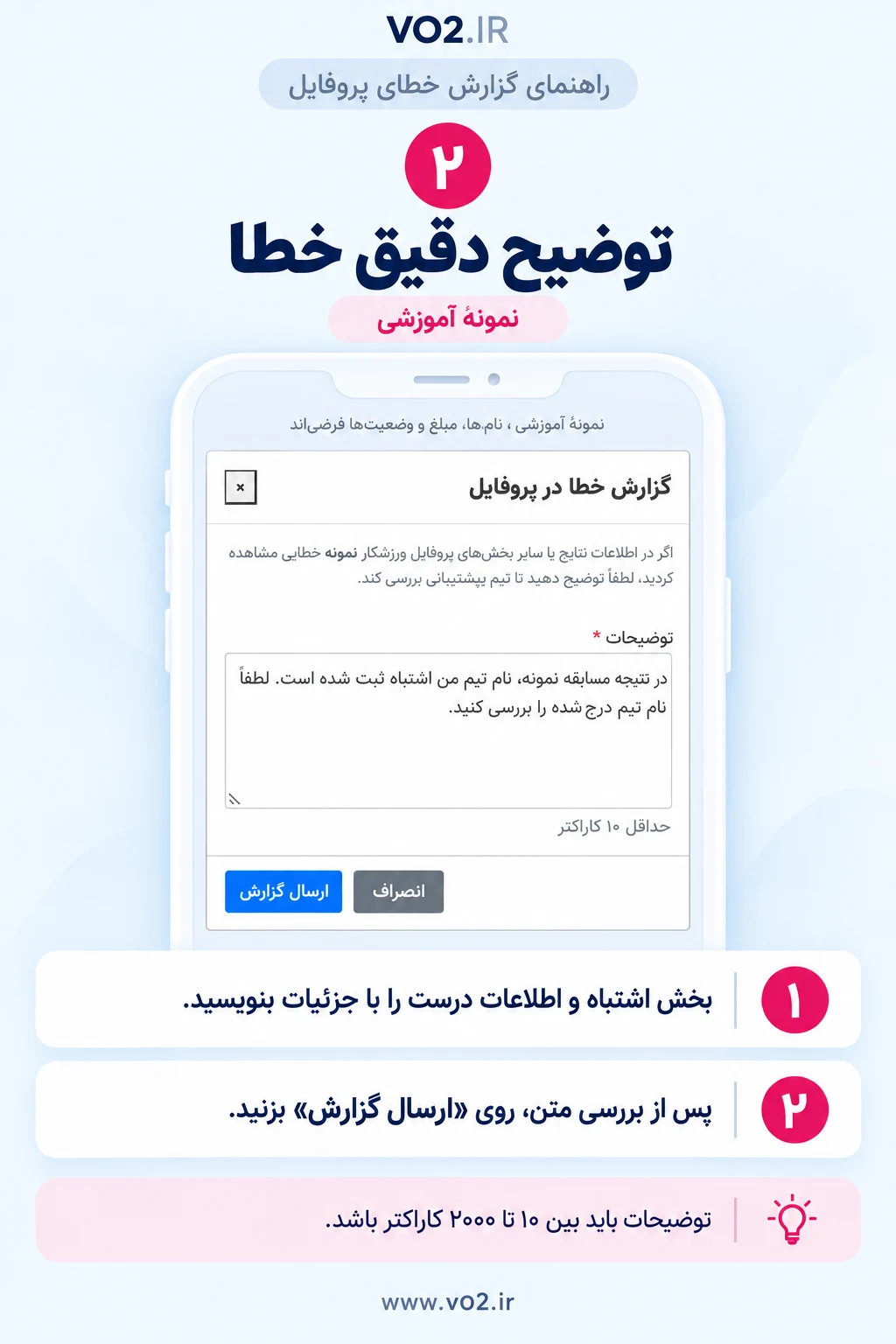 راهنمای گزارش خطای پروفایل، مرحلهٔ ۲: توضیح دقیق خطا