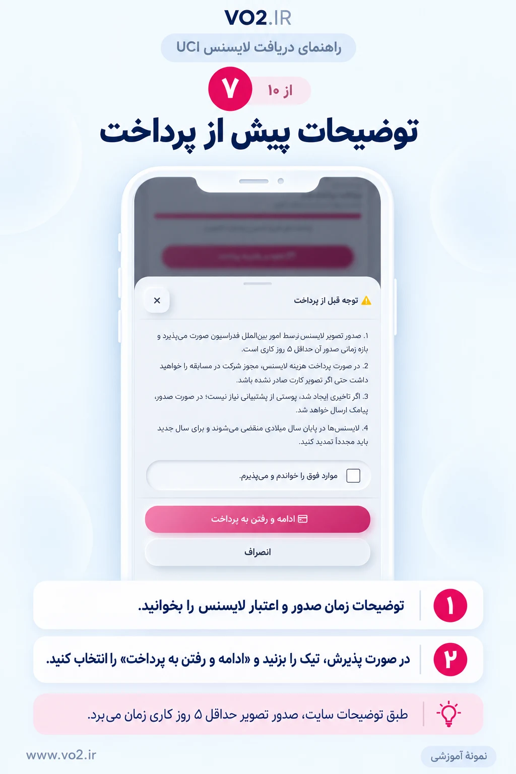 مرحله 7 دریافت لایسنس UCI: توضیحات پیش از پرداخت