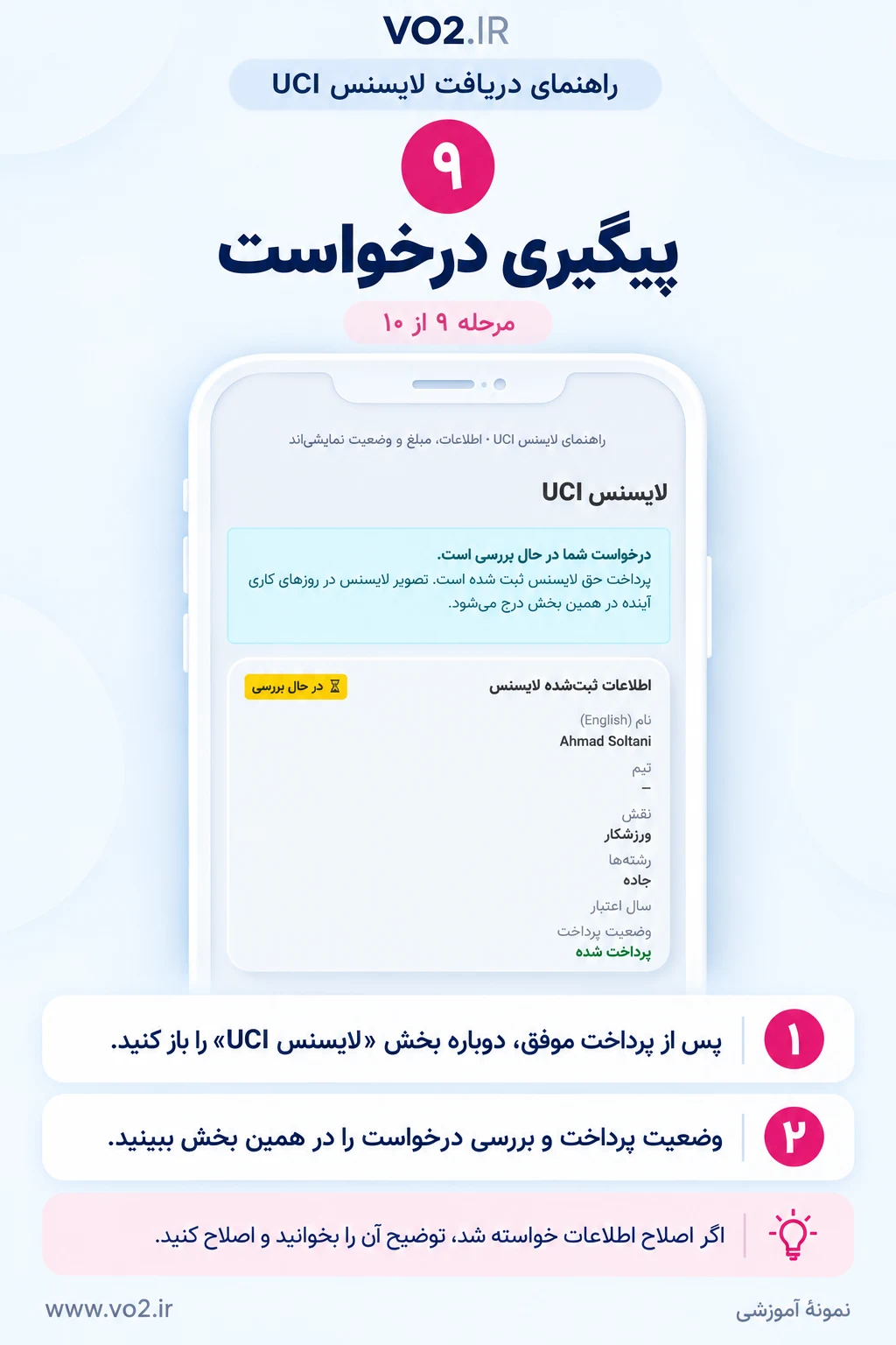 مرحله 9 دریافت لایسنس UCI: پیگیری درخواست