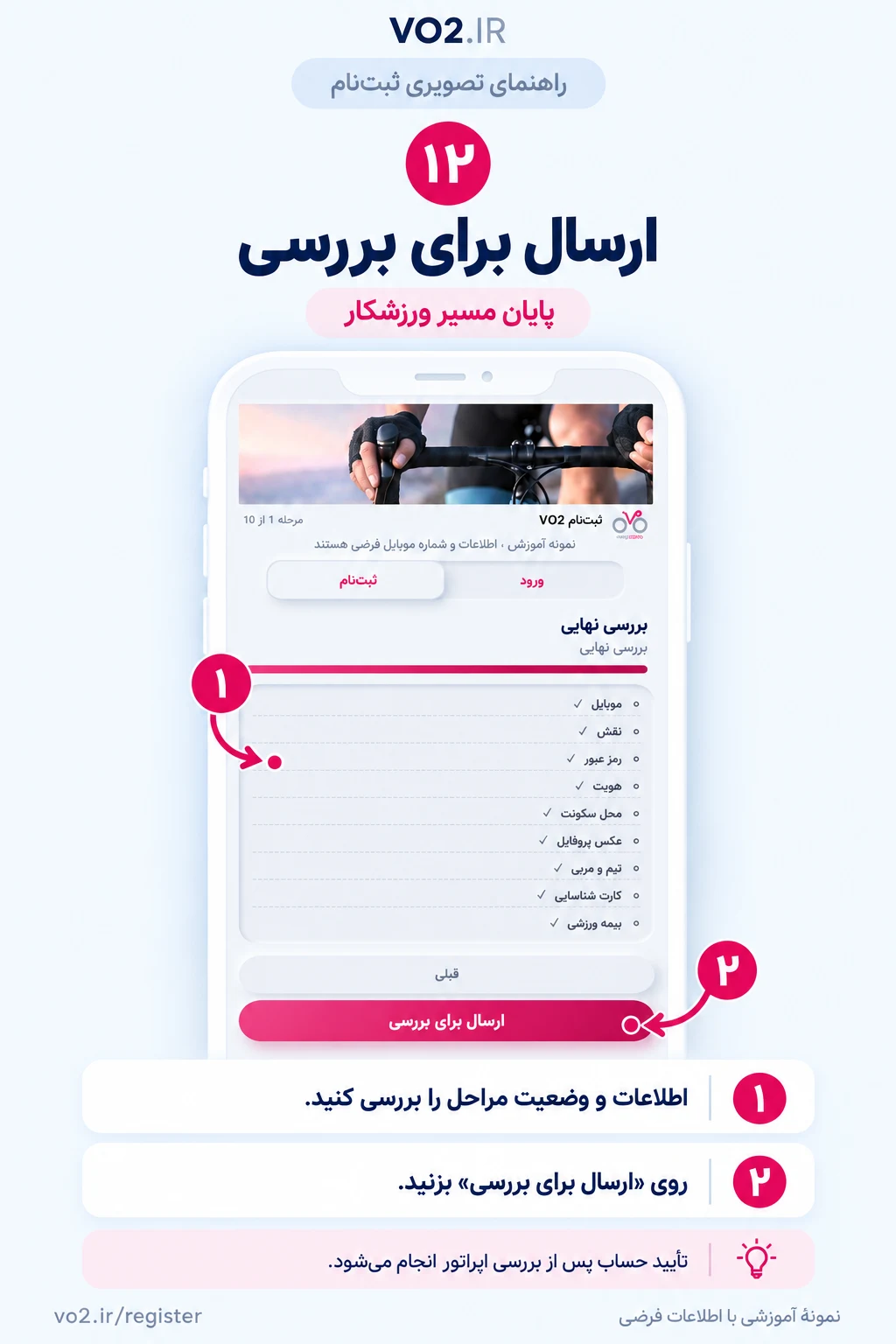 راهنمای تصویری ارسال برای بررسی — پایان مسیر ورزشکار